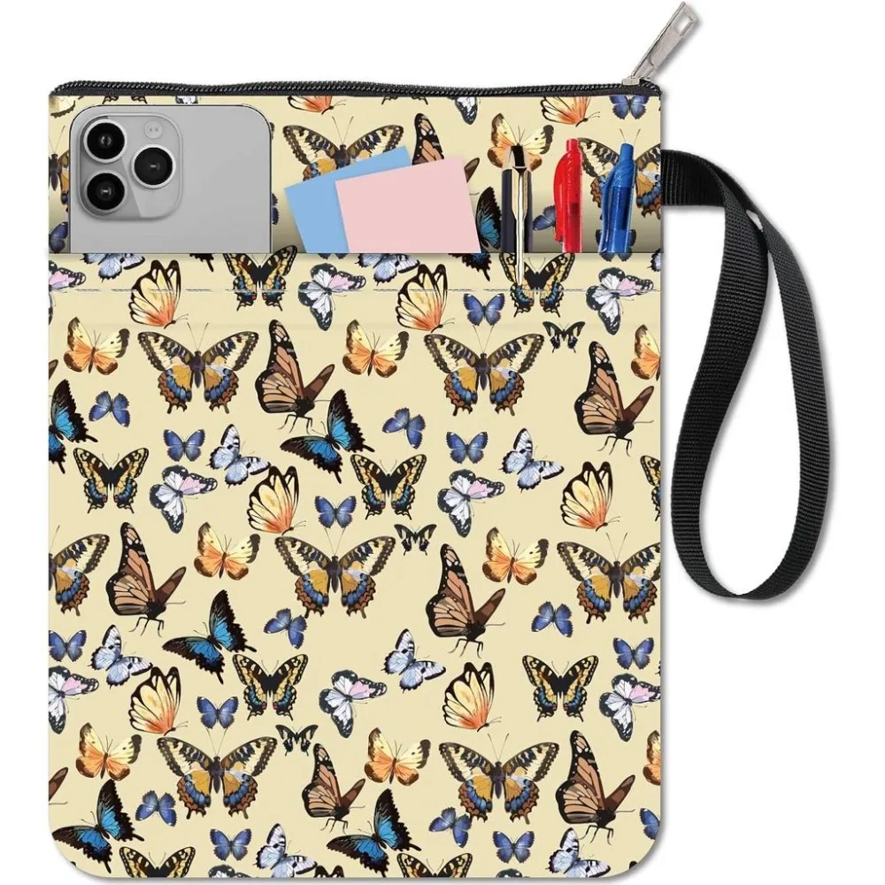 Butterfly Book Cover Protector Book Sleeves for Paperbacks Washable Fabric Cloth Book Covers with Zipper and Extra Sleeve Pocket