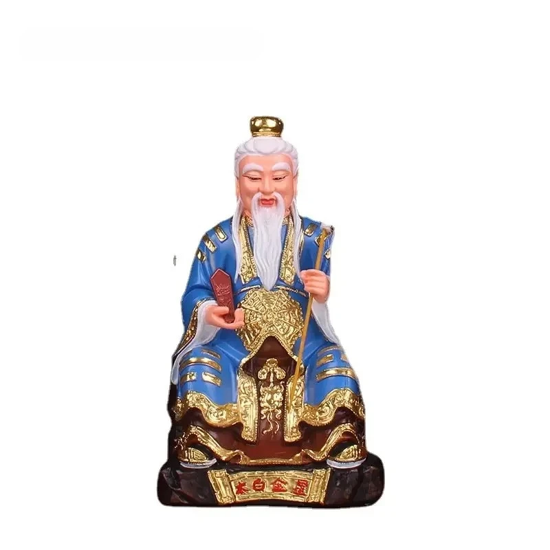 12 inch resin Taibai Venus deity painted with gold plated Buddha statue, blue clothed Buddha statue decoration feng shui