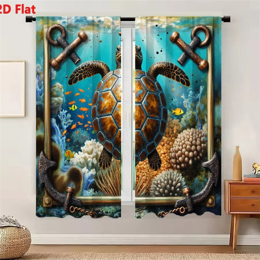 Vibrant Underwater Sea Turtle Reef Curtain Waterproof Bathroom Shower Curtain Tropical Ocean Decor Window Dressing
