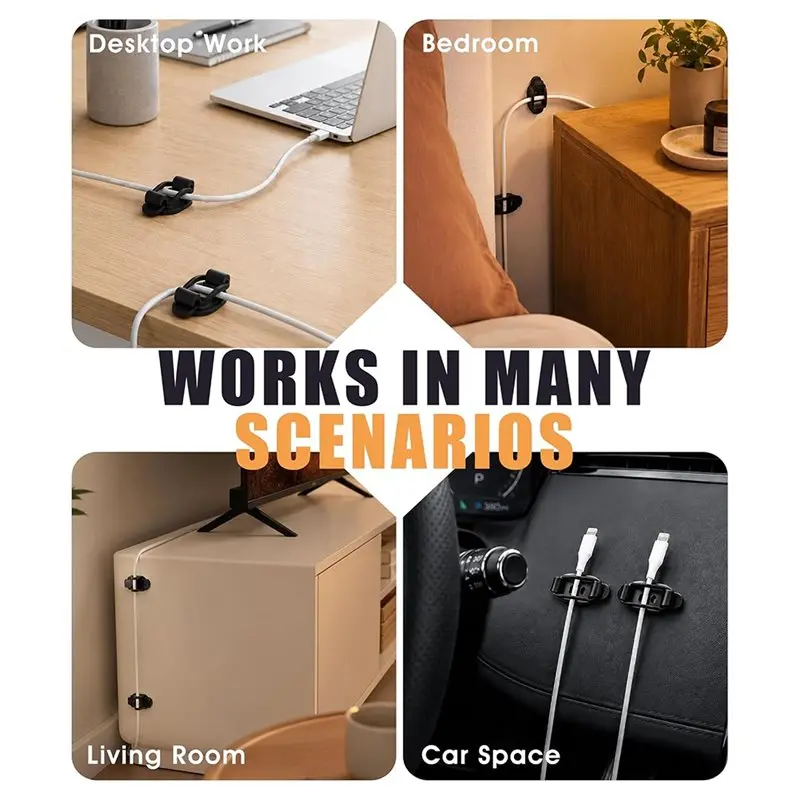 ABUG-Reusable Cable Management Clips, Adhesive Cord Holders With Screws& Silicone Ties For Home For TV