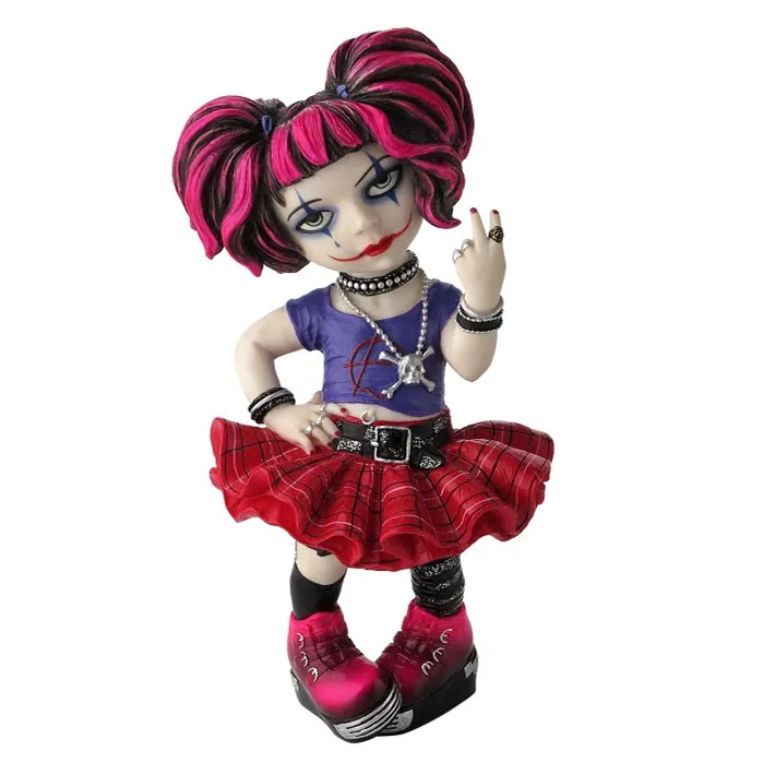 Punk Clown Girl Doll Statue Resin Gothic Rock Style Figurine Desktop Ornament Vintage Halloween Decor Home Tabletop Display Gift