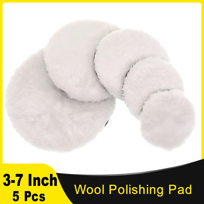 5Pcs 3/4/5/6/7Inch Wool Polishing Pad Waxing Buffing Wheel Car Polishing Care Tools Buffer Accessories for Polisher Wash Auto