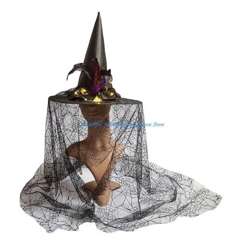 E56A Witch Hats Halloween Costume Accessory for Halloween Party Decorations Hat with Flickering Sequins for Masquerade
