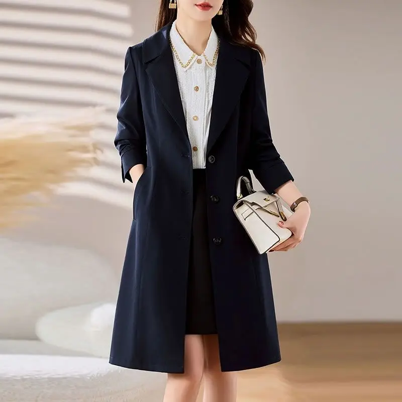 

Новый женский плащ, модная корейская верхняя одежда длиной миди, элегантная свободная женская ветровка, повседневные однобортные топы