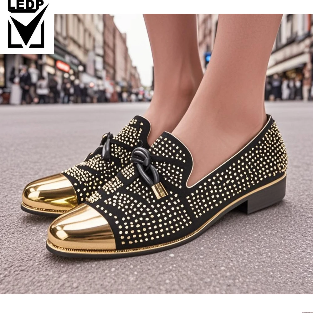 

Autumn Metal Soup Diamond COW LEATHER Luxurious Commercial Affairs Customized Personality Party Socialize Shoes