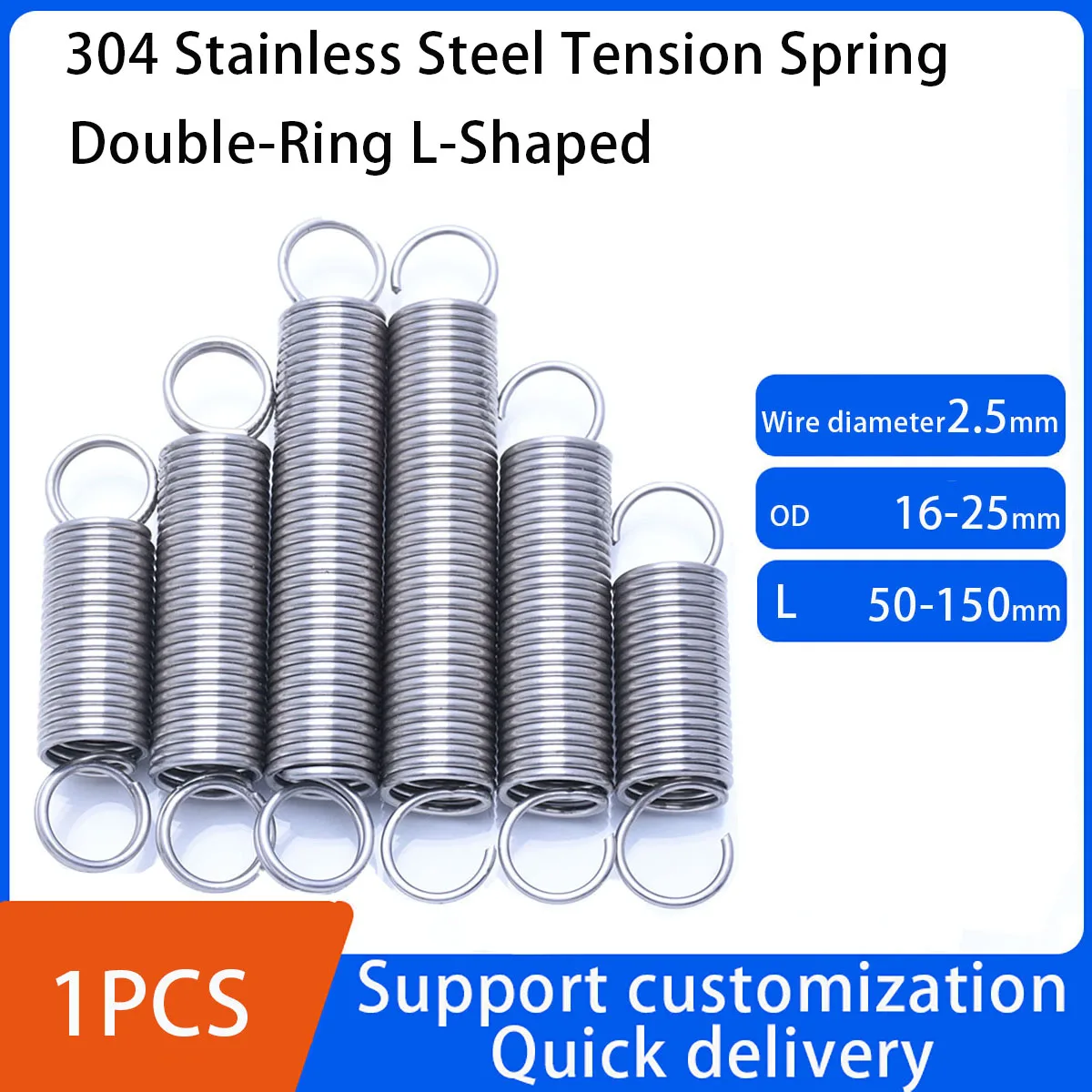 

304 Stainless Steel Tension Spring Double-Ring L-Shaped Customization Wire Diameter 2.5mm Outer Diameter 16-25mm L 160-344mm