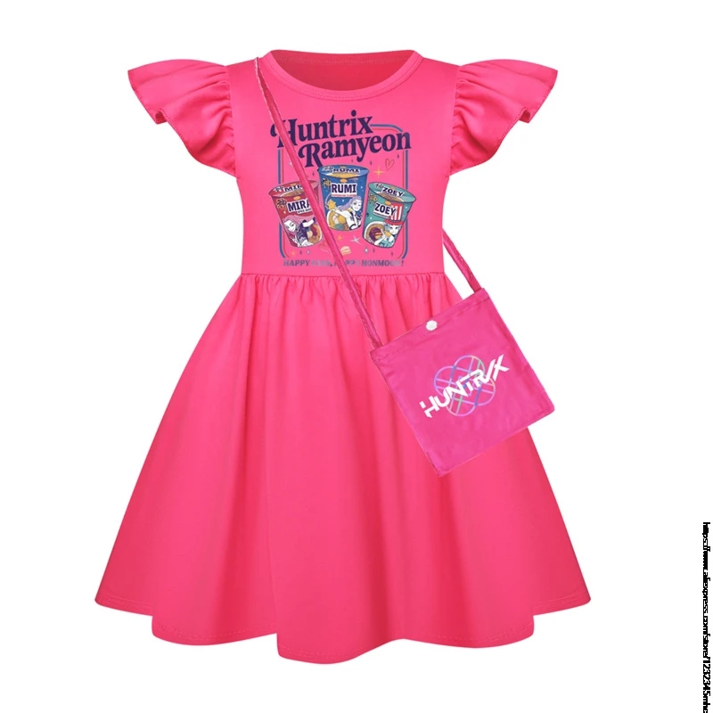 KPop Охотники на демонов, платья для девочек, детская одежда, карнавальный костюм, детское повседневное платье с рукавами-крылышками и маленькой сумкой, лучший подарок фиолетового цвета KPop Охотники на демонов, платья для девочек, детская одежда, карнавальный костюм, детское повседневное платье с рукавами-крылышками и маленькой сумкой, лучший подарок фиолетового цвета