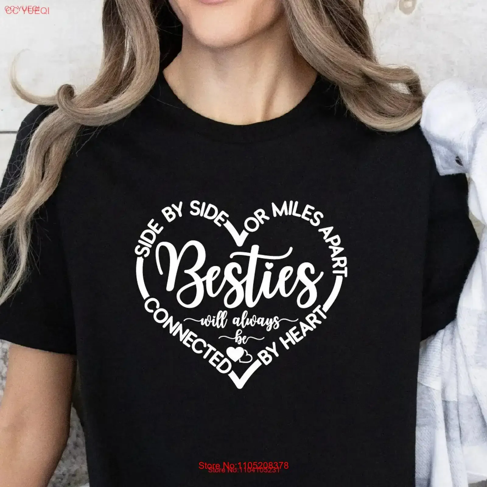 Besties Will Always Be Connected by Heart Side Or Miles AparT T Shirt Best Friends Forever Friendship Matching Idea vintage