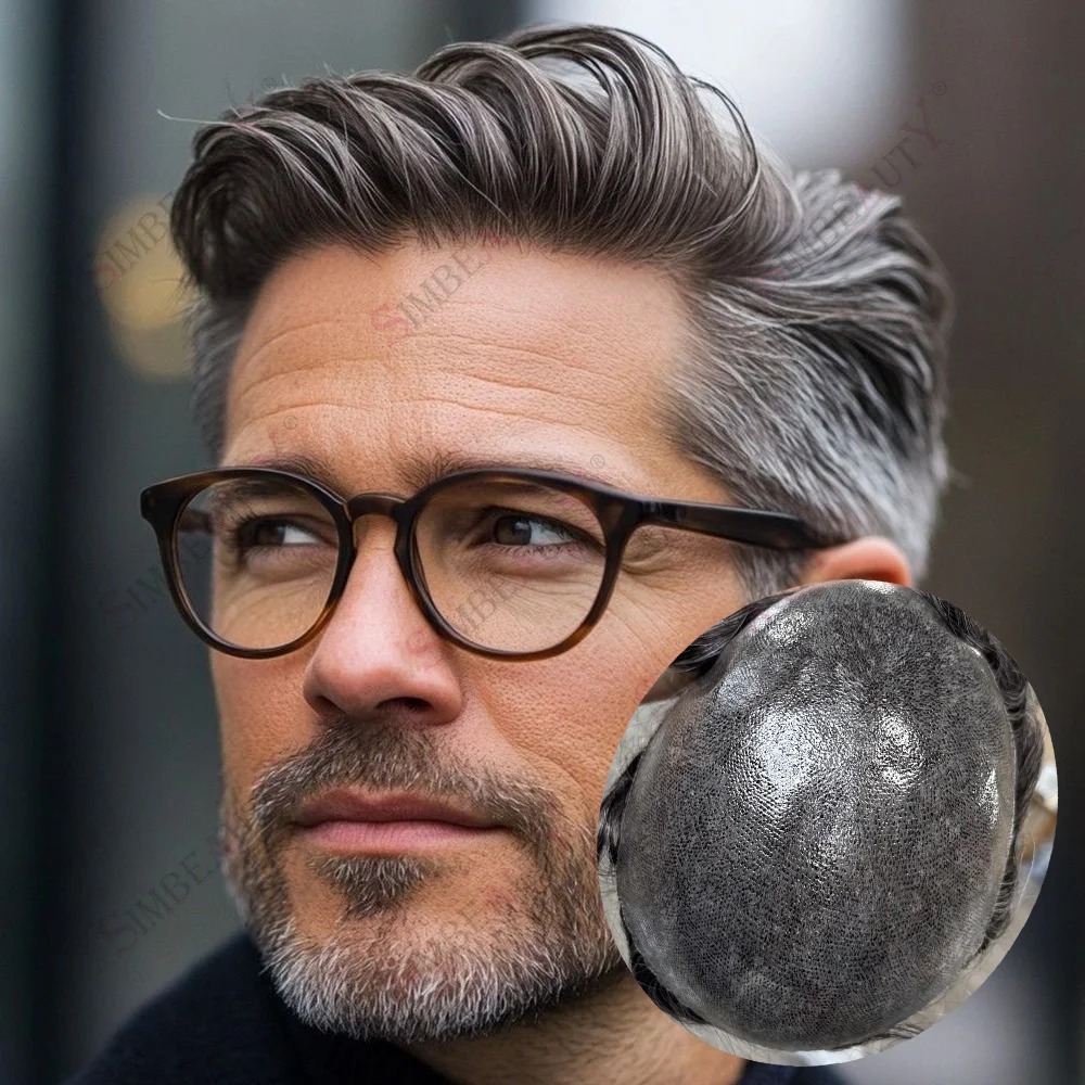 سوبر شعري طبيعي 1B50 مايكرو رقيقة الجلد دائم غير قابل للاكتشاف الرجال الشعر المستعار بني داكن شقراء شعر بشري أسود الاصطناعية الباروكات