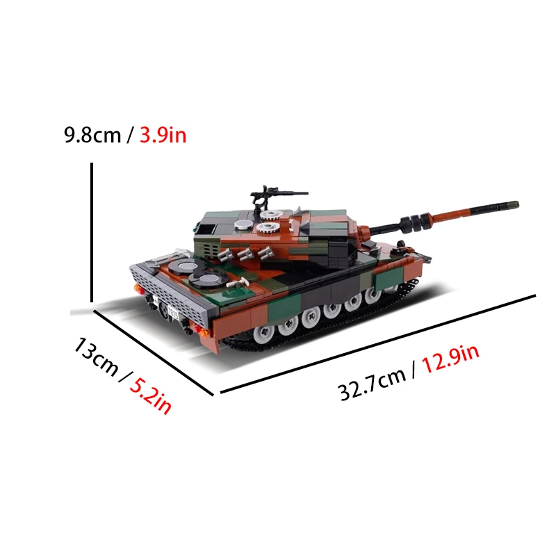 MOC Building Blocks Winter Camouflage German Leopard 2 Main Battle Tank Model Children\'s DIY Assembled Brick Toy Birthday Gift