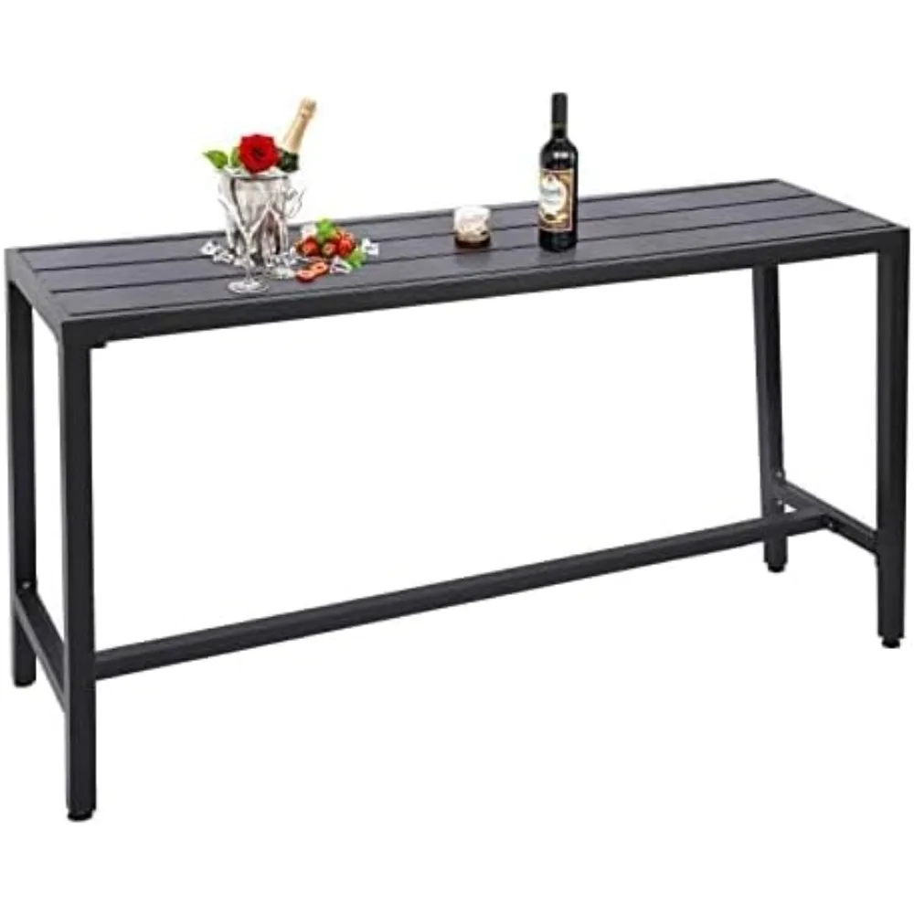 

Outdoor Bar Table, Patio Counter Height Bar Table, 63" Rectangle Bar Table for Patio, Garden, Yard, Balcony, Poolside (Black, 63