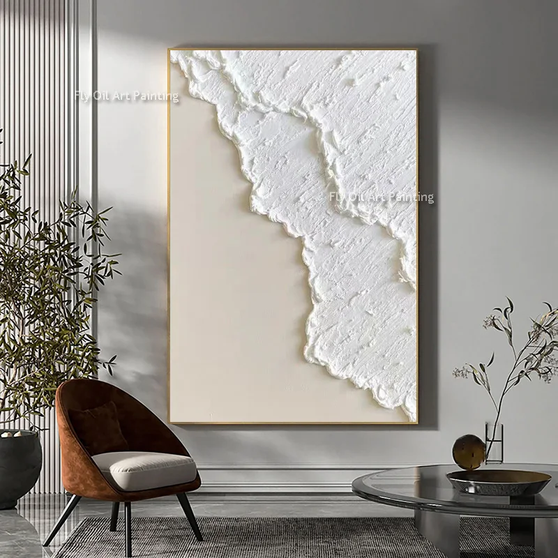 Handpainted Modern Abstract Textured Acrylic Canvas Wall Art White Thick Oil Waves Painting Artwork Home Decoration Paintings