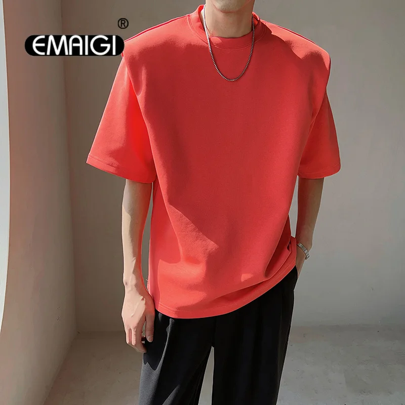 Summer Men's T-shirt Net Celebrity Loose Casual Shoulder Pad Short Sleeve Tshirt Korean Street Wear Fashion Top Tee Shirt