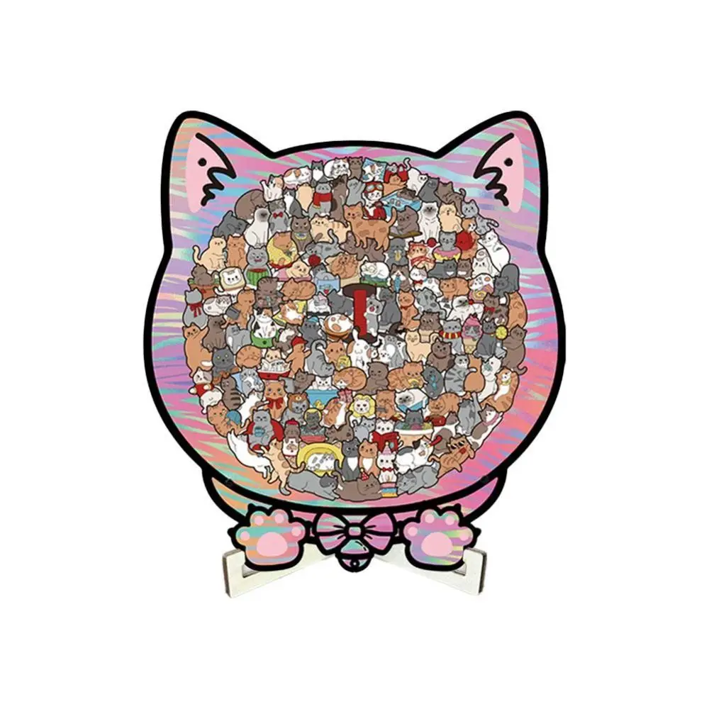 Brain Burning Cat Puzzle Irregular Puzzle Animal Puzzle Cute Kitten Cat Shaped Wooden Puzzle DIY Assembly Wooden