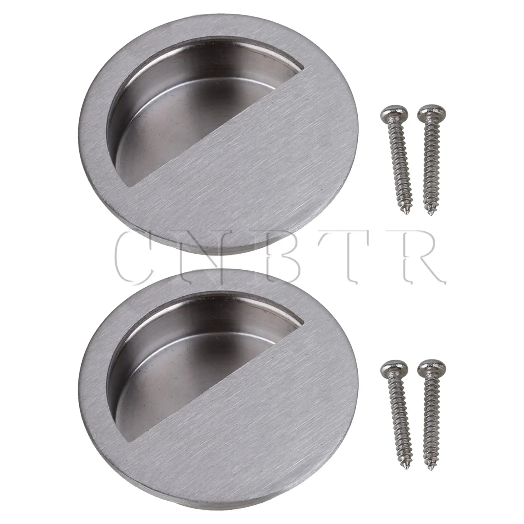 CNBTR 2Pieces Hidden Round Pull Handle for Furniture 50mm Diameter Silver with Screw