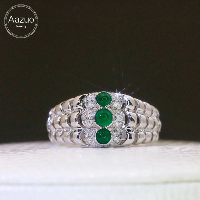 

Aazuo Real18K Solid White Gold Natrual Emerald Real Diamonds Ring Simple Style Delicate Trendy Fine Gifts Jewelry For Woman