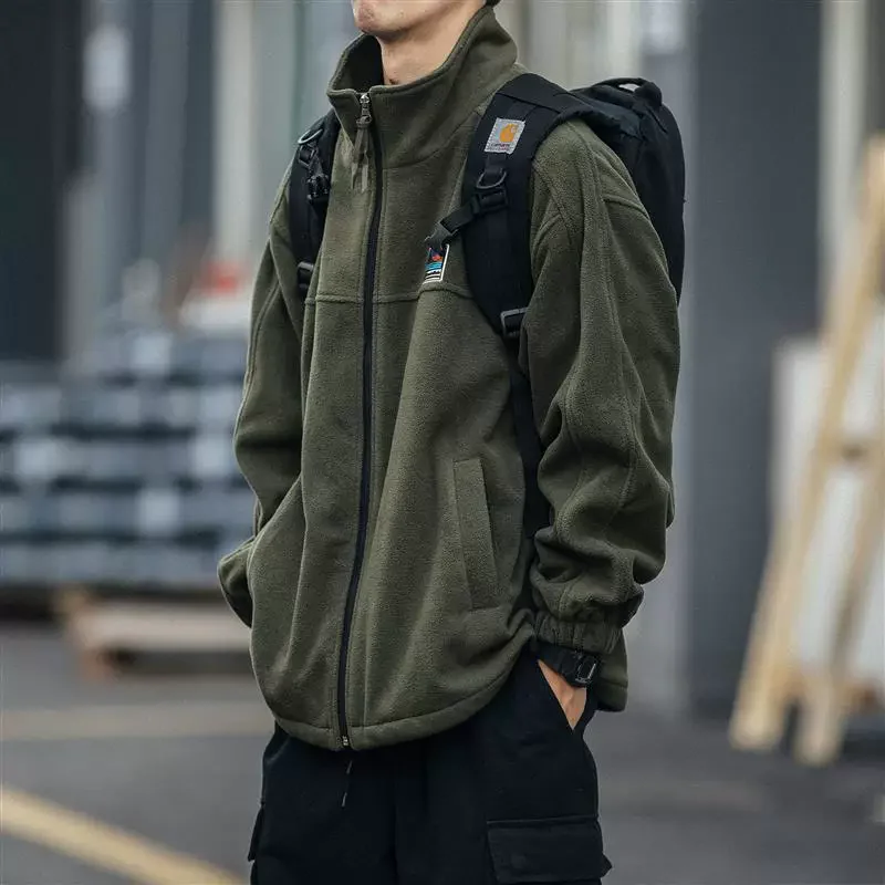 

Winter Fleece Open Cardigan Cotton Jacket Men's Trendy Loose Couple Sweatshirt BF Style Collar Casual Top Outerwear