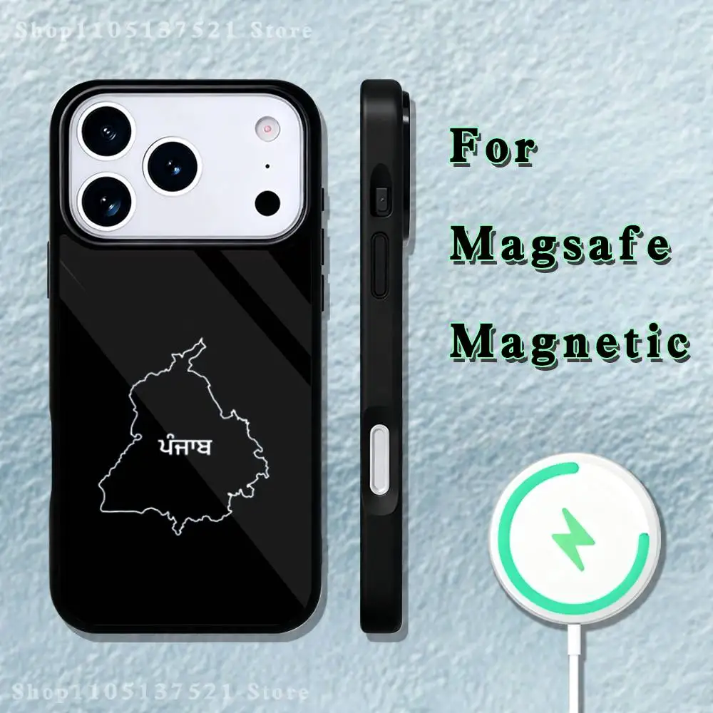 حافظة هاتف خريطة البنجاب لهاتف آيفون 17,16,15,14,13,12,11,Pro,Max,Plus,Mini,SE4,E شحن لاسلكي Magsafe مغناطيسي