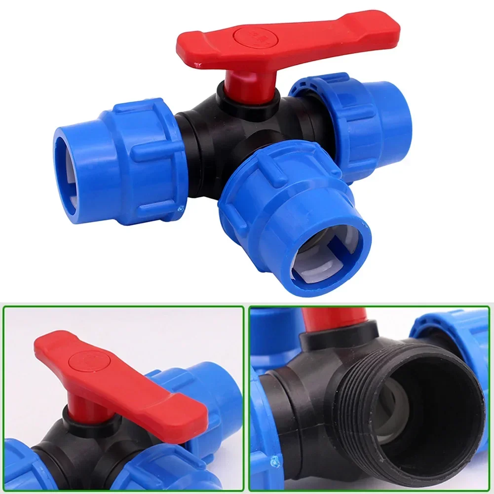 

PE Pipe 3-Way Ball Valve 20/25/32/40/50mm Plastic Ball Valve Home Improvement Household Industrial Water Supply Accessories