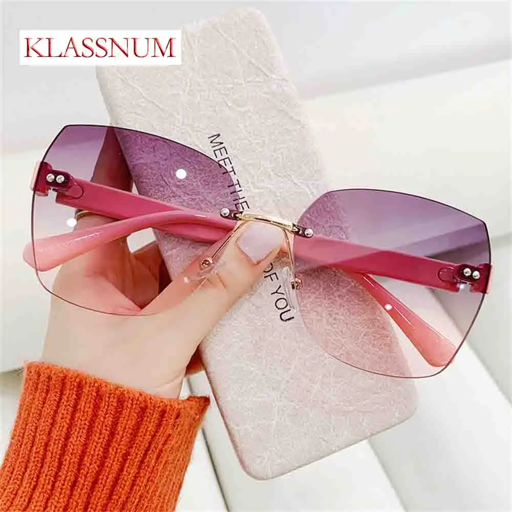 

KLASSNUM Trend Rimless Sunglasses Women Gradient Sunglasses Summer Shades Fashion UV400 Frameless Sun Glasses Ladies Eyeglasses