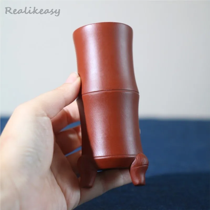 Chinese Three-Leg Purple Clay Flower Pot 2Colors Handmade Carving Bamboo Knot-Shaped Home Desktop Decorative Flower Pot LI635