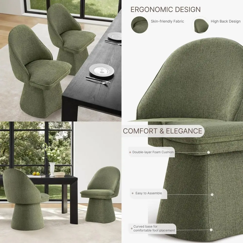 

Мягкое поворотное кресло для рабочего стола из льняной ткани, цвет моховой зеленый, для столовой, кухни, спальни - 1 шт.
