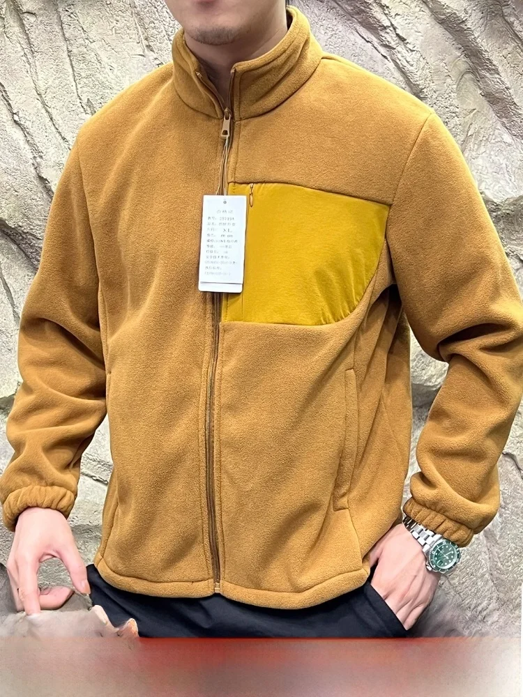 

Thiened Fce Long Plu Jaet Stand Collar Men's Outerwear Warm Windproof Stand Fit Polyester Fiber Long Sve Zipper