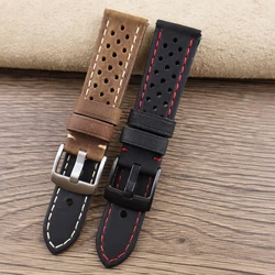 Porous Leather Watch Strap 22mm Vinatge Brown Leather Bracelet For Men's Watch Band Strap Breathable