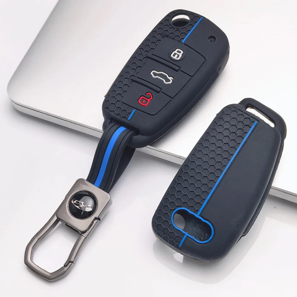 Silicone Key Case Cover Shell for Audi A4 B7 A6 C6 4f 8v A3 8p A1 A3 Accessories Auto Remote Key Holder 3 Button Jacket view 3