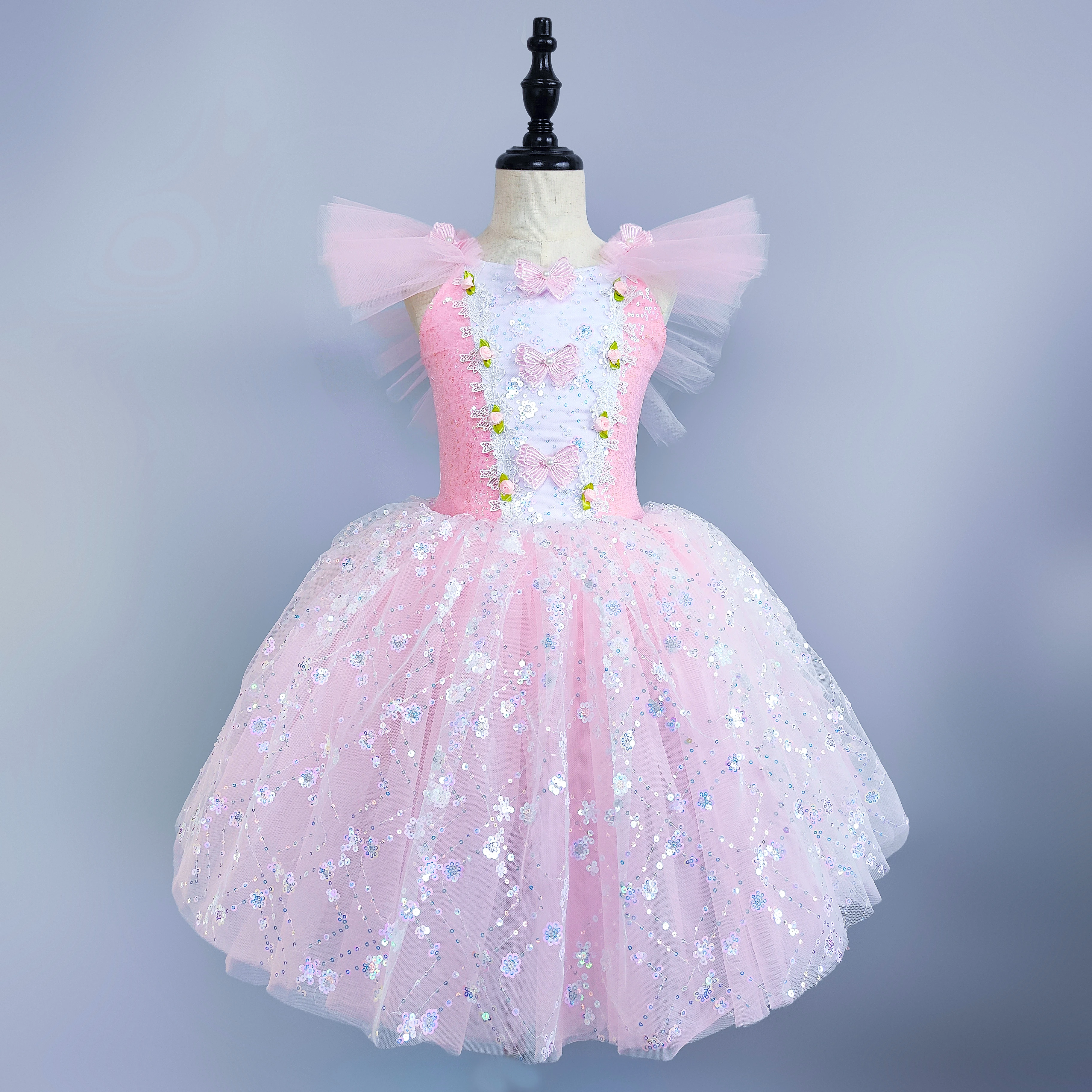 

Розовое детское романтическое балетное платье-пачка для девочек, длинное балетное платье с пайетками, одежда для выступлений, детское платье-пачка для танцев в стиле принцессы