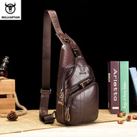 BULLCAPTAIN Genuine Leather Chest Bag for Men - Fashion Casual Crossbody Bag, Large Capacity Business Travel Shoulder Pack, Dura