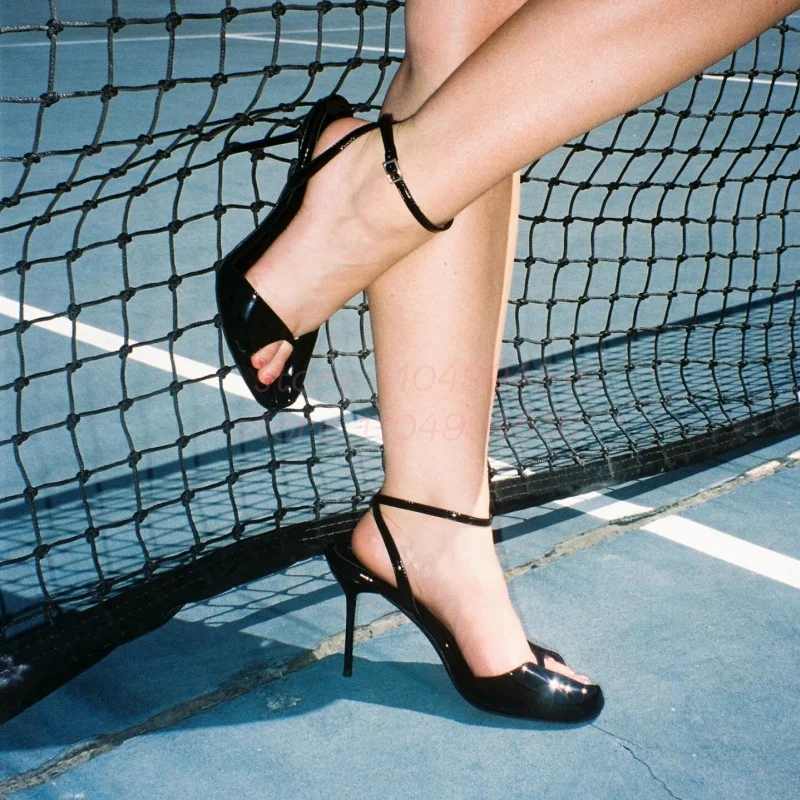 

Brown Patent Leather Clip Toe Stiletto Sandals Women Open Toe Buckle Strap Slingback High Heels Sexy Fashion Party Prom Pumps