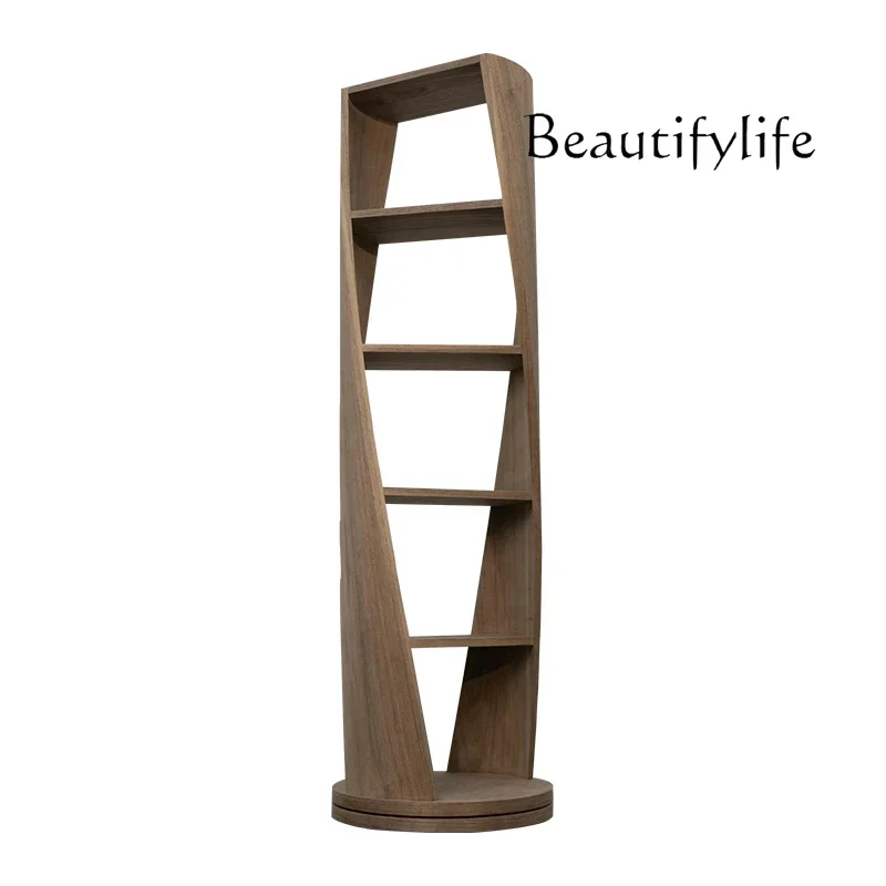 J R Italian Light Luxury Solid Wood Bookshelf Rotating Study Small Bookcase Shelf Creative Living Room Corner Storage Floor Book