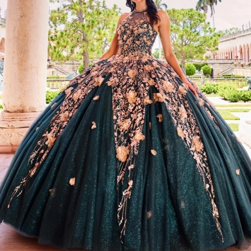

AQ45 Customized Hunter Green Women Prom Dresses Party Gown With Cape Crystal Flower Ball Gown Sweet 15 16 Year Girl Quinceanera