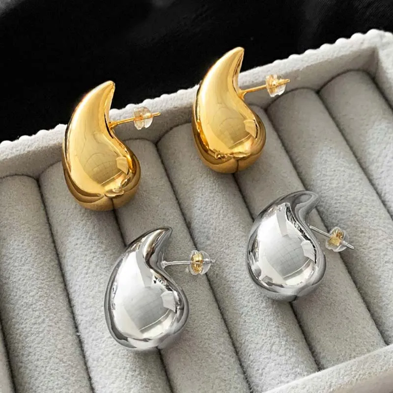 Simple Chunky Water Drop Half Empty Stud Earrings For Woman Punk Metal Gold Color C-Shaped Hook Earrings Jewelry 2025 Trend Gift