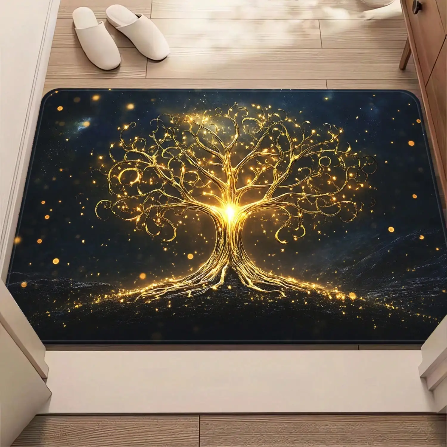 1pc Of The Golden Tree Of Life Doormat, Featuring A Non-Slip Design, Suitable For Bathrooms, Made Of Microfiber That Absorbs Moisture, And Machine Washable
