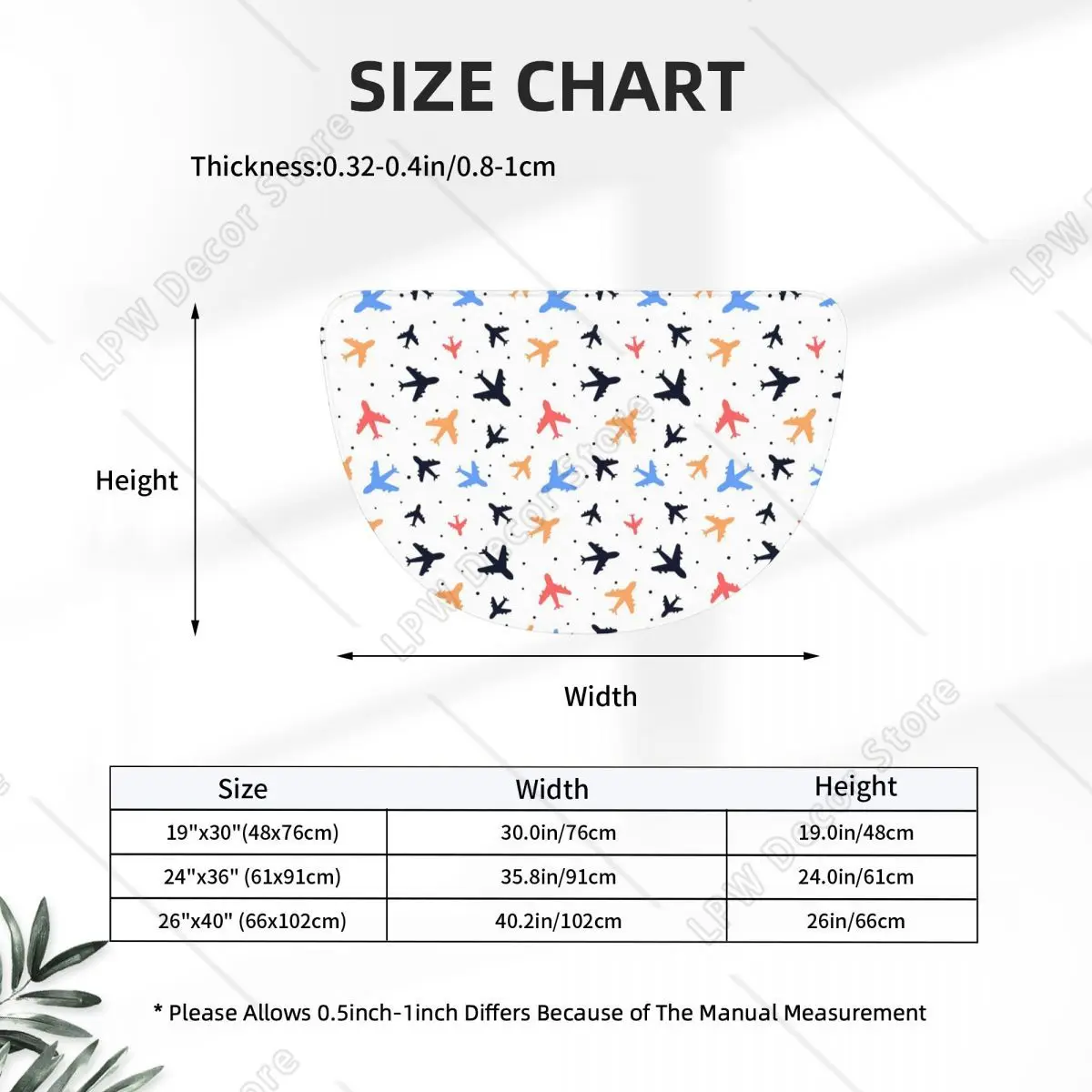 Random Airplanes Pattern Aviation Fighter Pilot Soft Half Round Doormat Non Slip Bathroom Mat Absorbent Floor Carpet for Garage