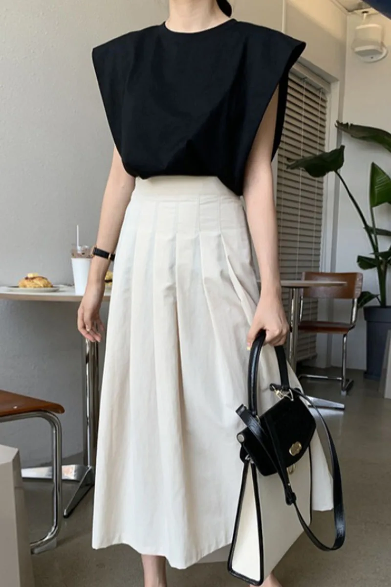 2022 Summer New Fashion Korean Light Luxury Fashion Loose High Waist Retro Pleated Skirt Fashion Boutique Clothing Simple Style