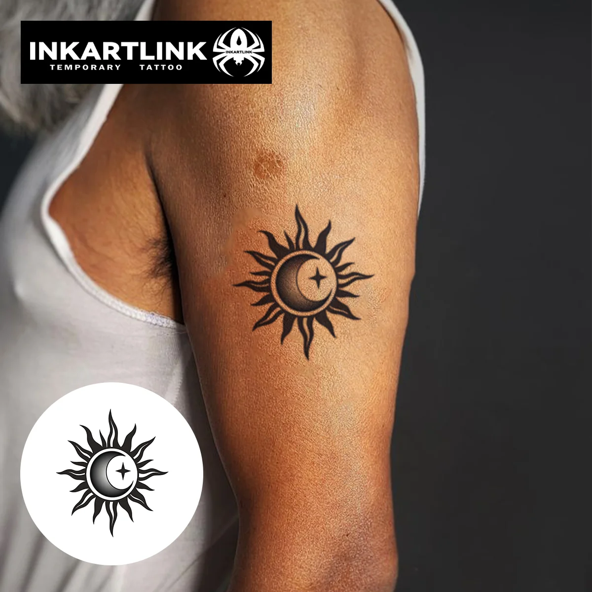 INKARTLINK 1PC Herbal Sun Moon Totem Tattoo Lasts 2-5 Days, Unisex for Beach, Festivals & Bold Daily Look.