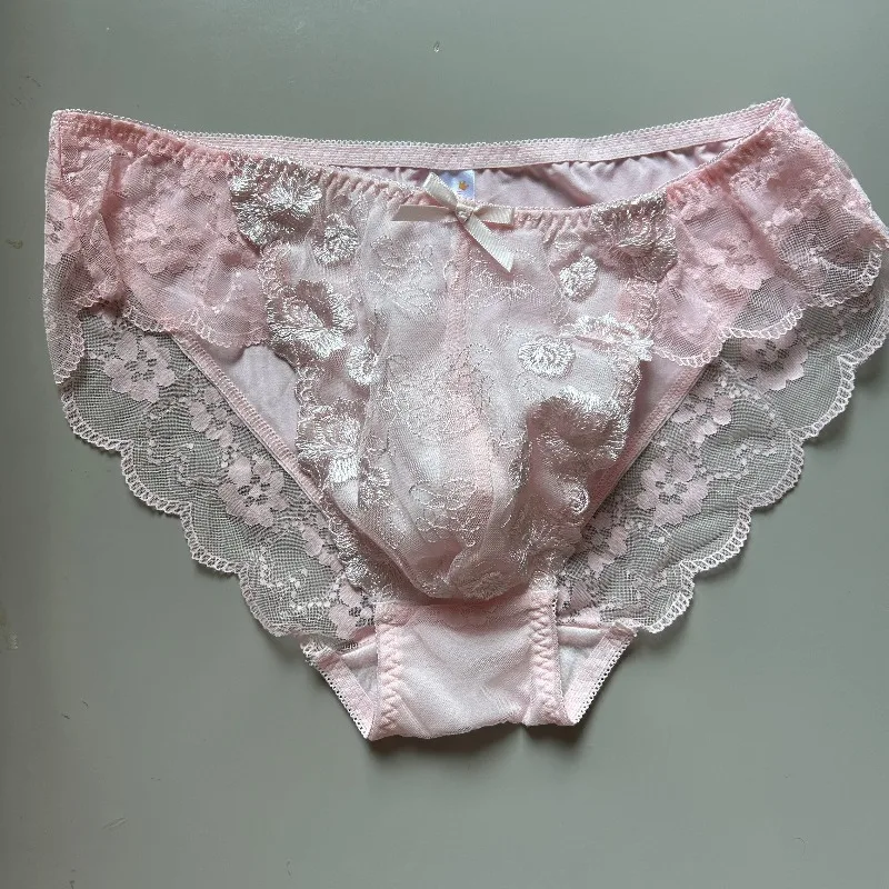

Розовые кружевные трусы-брифы для кроссдрессинга с вышивкой в виде цветов, сексуальные костюмы для клубов, частных вечеринок и фетиш-активностей