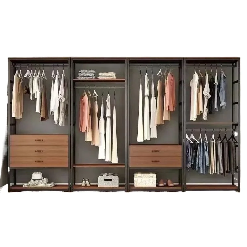

Walk-in Coat Rack Home Bedroom with Drawer Floor Hanger Clothing Store Display Rack Double Layer Open Wardrobe