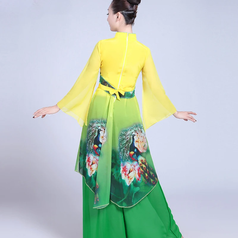 Trajes de danza clásica Hanfu de estilo chino para mujer, ropa elegante de baile Yangko, trajes de actuación, traje de baile cuadrado