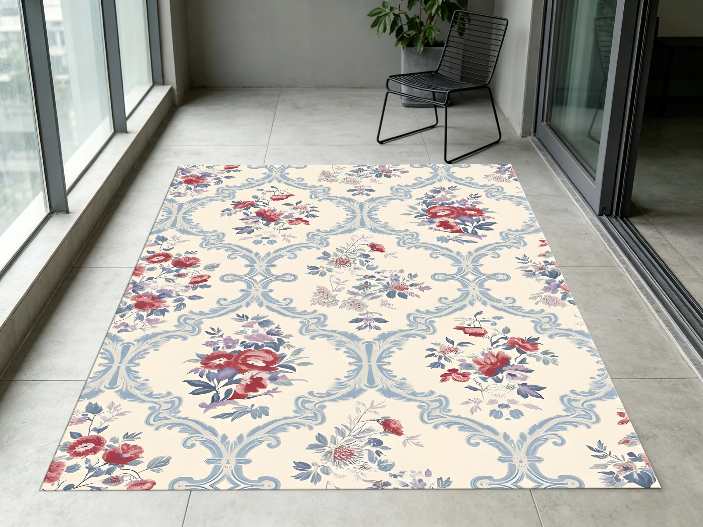 2D Large Rug European Roll Frame Retro Floral French Light Luxury Style Living Room Bedroom Home Decor