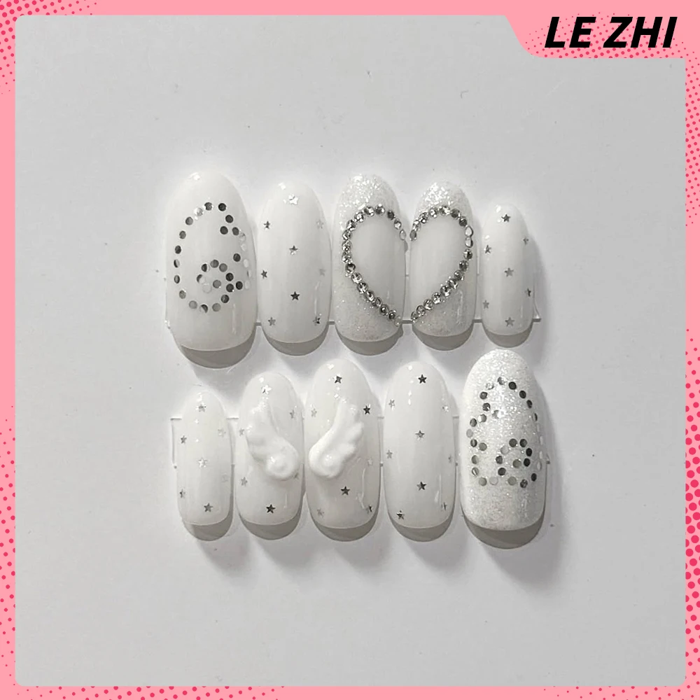 Y2K ريترو أجنحة نجوم بريق الصحافة على رسومات أظافر اللوز الماس البولكا نقطة بيضاء بسيطة الصلب الكرة Diy بها بنفسك اليدوية إعادة استخدام مسمار الفن #3