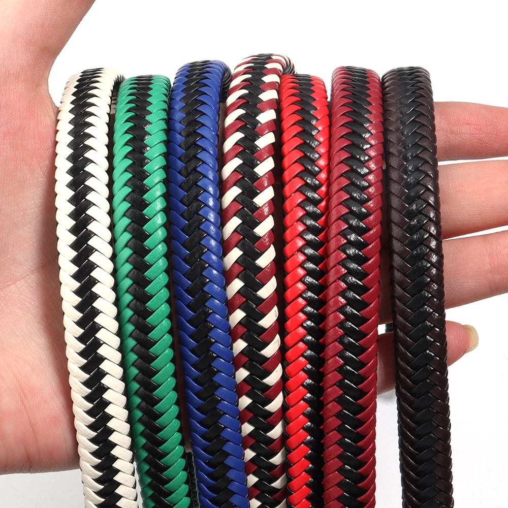 2Yards/Lot 11mm Flat Braided Leather Cord Colorful String Rope For DIY Bracelet Making Sewing Crafts Clothing Accessories