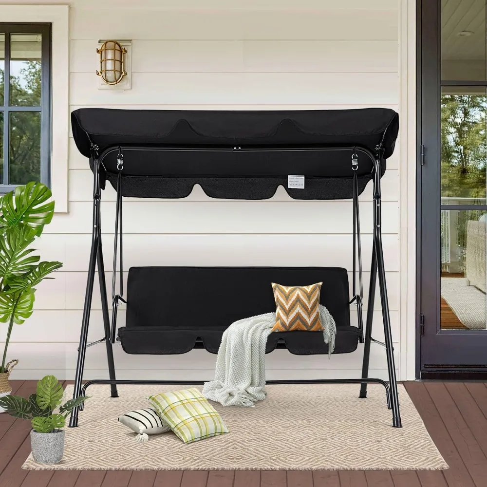 Patio Swings Outdoor, 2-Seat Glider Porch Bench with Removable Cushion and Adjustable Shade, Swing Chairs for Garden