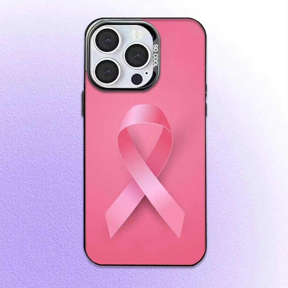 Girl Breast Cancer Pink Ribbon Phone Case For iPhone17,16,15,14,13,12,11 Plus,Pro Max Colored Silver Plated Inside Cover