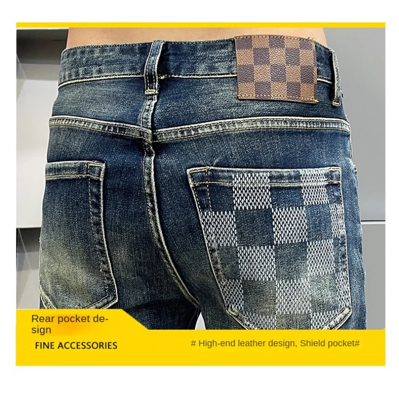 

Новинка осени 2025, мужская одежда, джинсы с шахматным принтом, мужские повседневные универсальные тонкие прямые легкие роскошные брюки