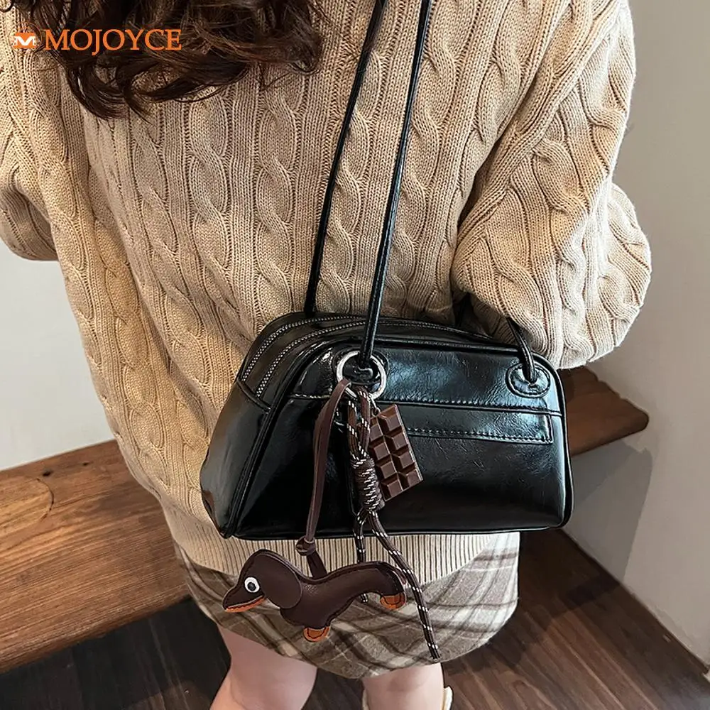 

PU Leather Women Shoulder Bag Large Capacity Bowling Bag Zipper Closure Handbag Solid Color Trendy Tote Bag High-end Armpit Bags