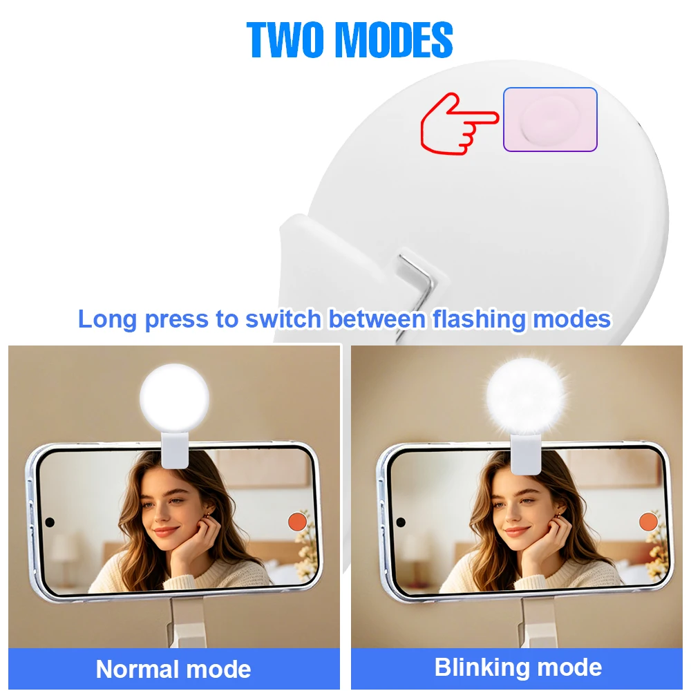 LED Mini Clip Selfie Light Rechargeable 3 Levels Brightness Fill Lights Portable Ring Lamp For Video Vlog Live Streaming Makeup